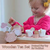 Smartwo Wooden Tea Set for Little Girls, 26 PCS Play Kitchen Accessories for Toddlers Princess Tea Party with Play Food, Pretend Play Tea Set Toy for Kids 1 2 3, Improve Imagination and Social Skills Smartwo