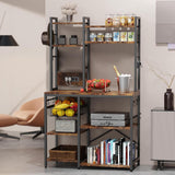 Standing Kitchen Baker’s Rack, Bakers Rack with Power Outlet, 6-Tier Microwave Stand, Coffee Bar with 12 S-Shaped Hooks, Kitchen Shelf with Storage, Coffee Bar Station, for Rustic Brown Cheersstar