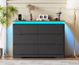 Fameill Black Dresser for Bedroom, 6 Drawer Dresser with LED Lights, Modern Dresser Organizer with Charging Station, Double Wide Chest of Drawers for Living Room, Entryway Fameill