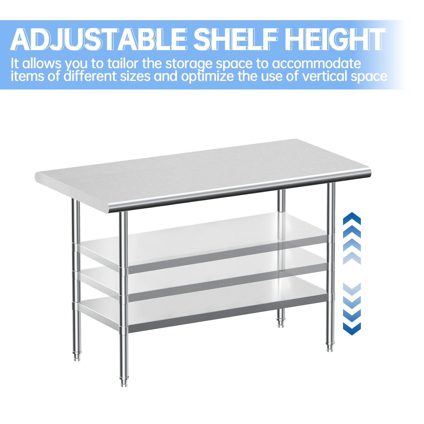 JOPHUN Stainless Steel Work Table, NSF Commercial Worktable with Undershelf and Legs for Restaurant, Home and Hotel - 24" D x 48" W x 34" H Inches - WoodArtSupply