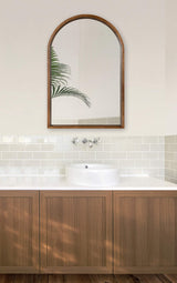 Kate and Laurel Hutton Rustic Modern Farmhouse Arch Mirror, 24" x 36", Natural Wood Finish Kate and Laurel