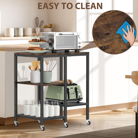 Kitchen Microwave Cart with Wheels,Coffee Bar Table Station,4-Tier Rolling Baker's Oven Rack,Small Appliance Storage Shelf,Utility Trolley Side Table for Kitchen,Office, Living Room (Rustic Brown) OGEMXU