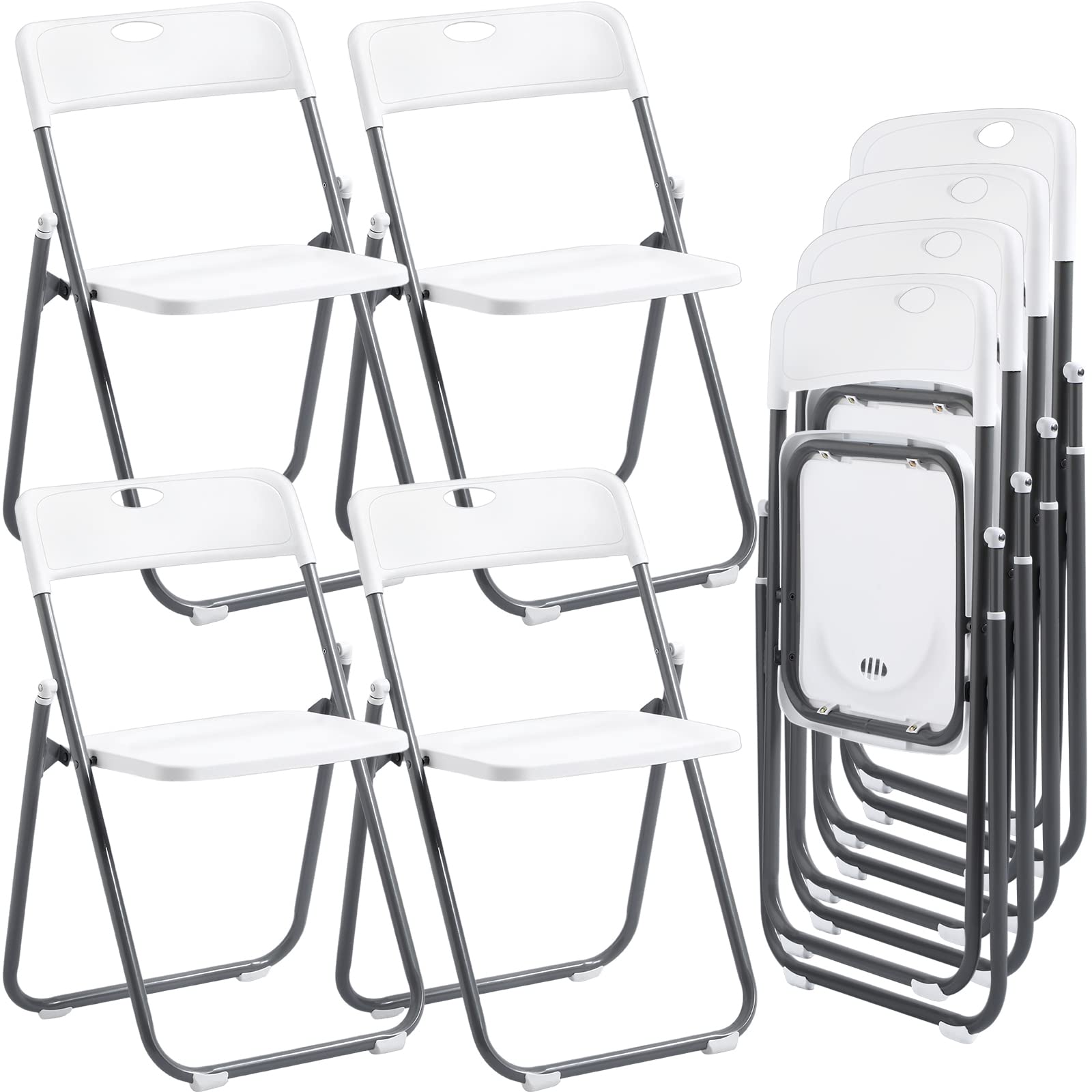 8 Pack 8 Pack Folding Plastic Chair with 330lb Capacity Stackable Folding Chair Portable Metal Foldable Chair Fold up Event Chairs for Office Dining Wedding Party Supplies Indoor Outdoor (Whi - WoodArtSupply