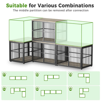 Lyromix 43'' L-Shaped Corner Dog Crate Furniture Large Breed for 2 Dogs with Double Rooms,Wooden Dog Crate End Table Indoor with Removable Divider for Small to Medium Dogs, Can Use Separately - WoodArtSupply