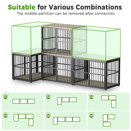 Lyromix 43'' L-Shaped Corner Dog Crate Furniture Large Breed for 2 Dogs with Double Rooms,Wooden Dog Crate End Table Indoor with Removable Divider for Small to Medium Dogs, Can Use Separately Lyromix