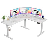 Furmax L Shaped Standing Desk Adjustable 63 x 55 Inch Corner Stand up Desk Electric Standing Computer Workstation with Preset Heights (White) Furmax