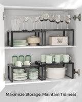 SONGMICS Spice Racks, Cabinet Shelf Organizers, Shelf Organizers, Countertop Organizers, Shelf Risers, Stackable, Expandable, Set of 4 Metal Kitchen Counter Shelves, Ink Black UKCS006B01 SONGMICS