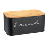 Bloomingville Metal Bin with Bamboo Lid, Black Bread Box, 11.75" L x 5.25" W x 7" H Bloomingville