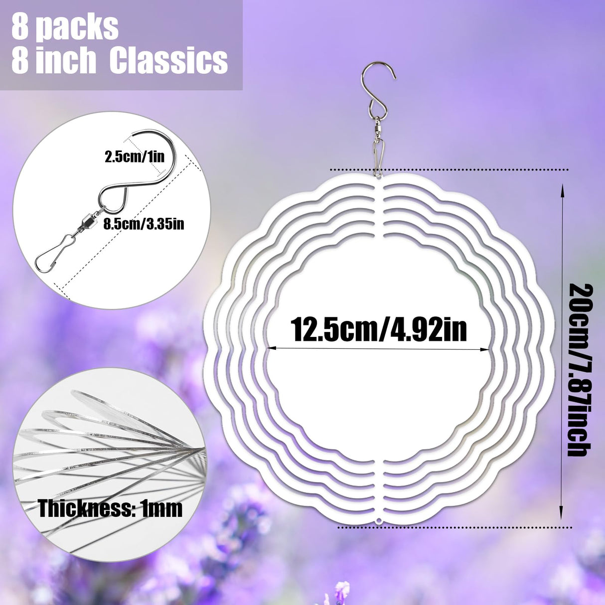 WindMage 8 Pack 8inch Sublimation Wind Spinner Blanks 3D Aluminum Metal Wind Sculpture Kinetic Spinners for Yard and Garden Indoor Art Ornaments Hanging Decoration (Classics) WindMage