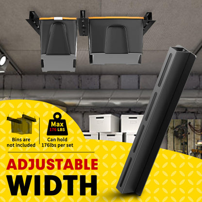 Dtructiew Overhead Garage Storage Rack,Adjustable Hanging Storage Racks for Garage,Heavy Duty Bins Garage Ceiling Storage Racks,17" Garage Tote Storage Organization System (3 Packs, for 2 Bins)