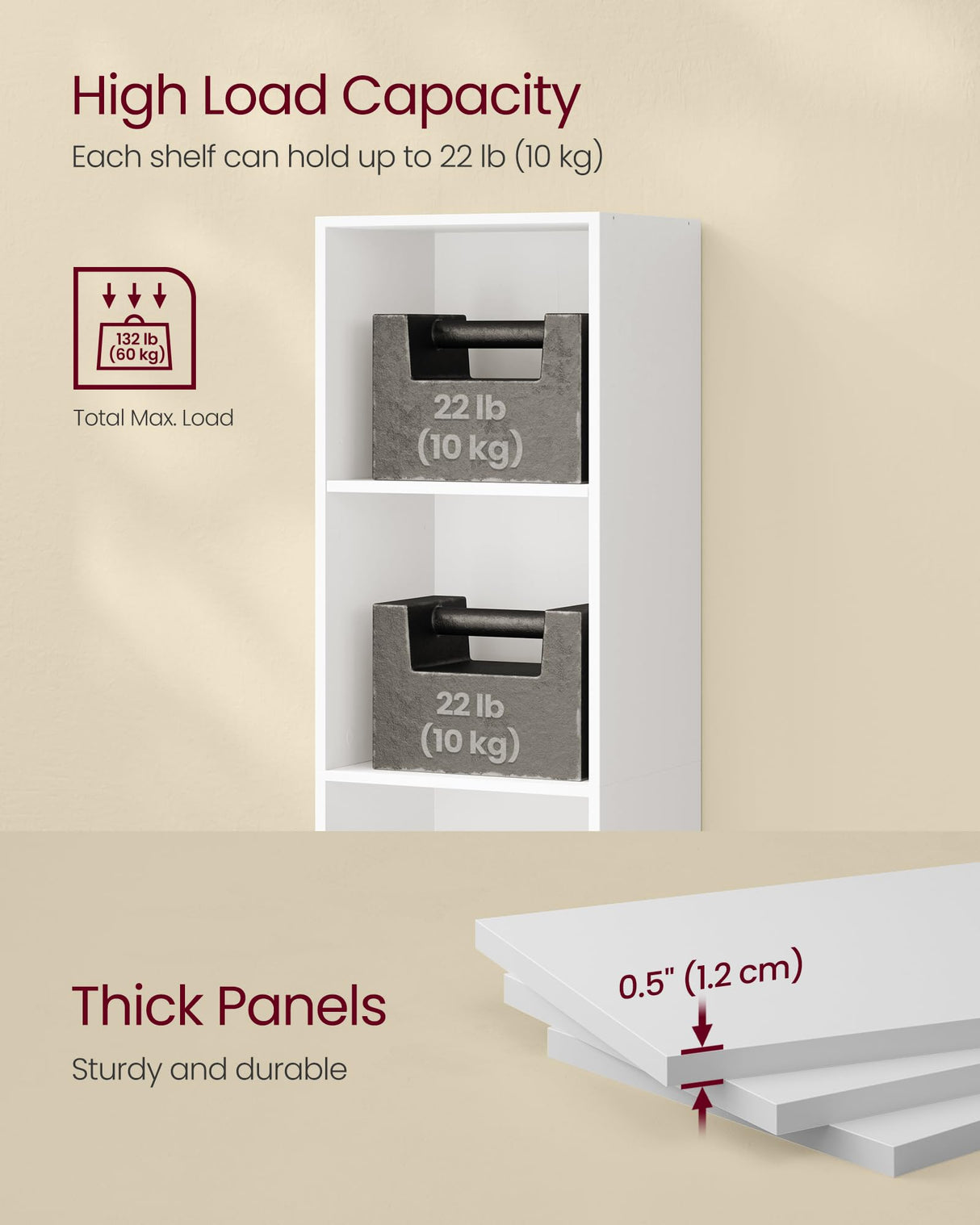 VASAGLE Custos Collection - Bookshelf, 5-Tier Bookcase, Book Shelf, Open Storage Shelf, 9.4 x 11.9 x 52.8 Inches, for Living Room, Home Office, Dinning Room, Cloud White ULBC419W01 VASAGLE