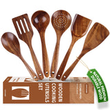 Wooden Cooking Spoons, Ladle and Spatula, Fine Polished Teak Wood Cooking Utensils Set, Nonstick Wooden Kitchen Spoon & Spatula Set(6Pcs) SPATUAMZ