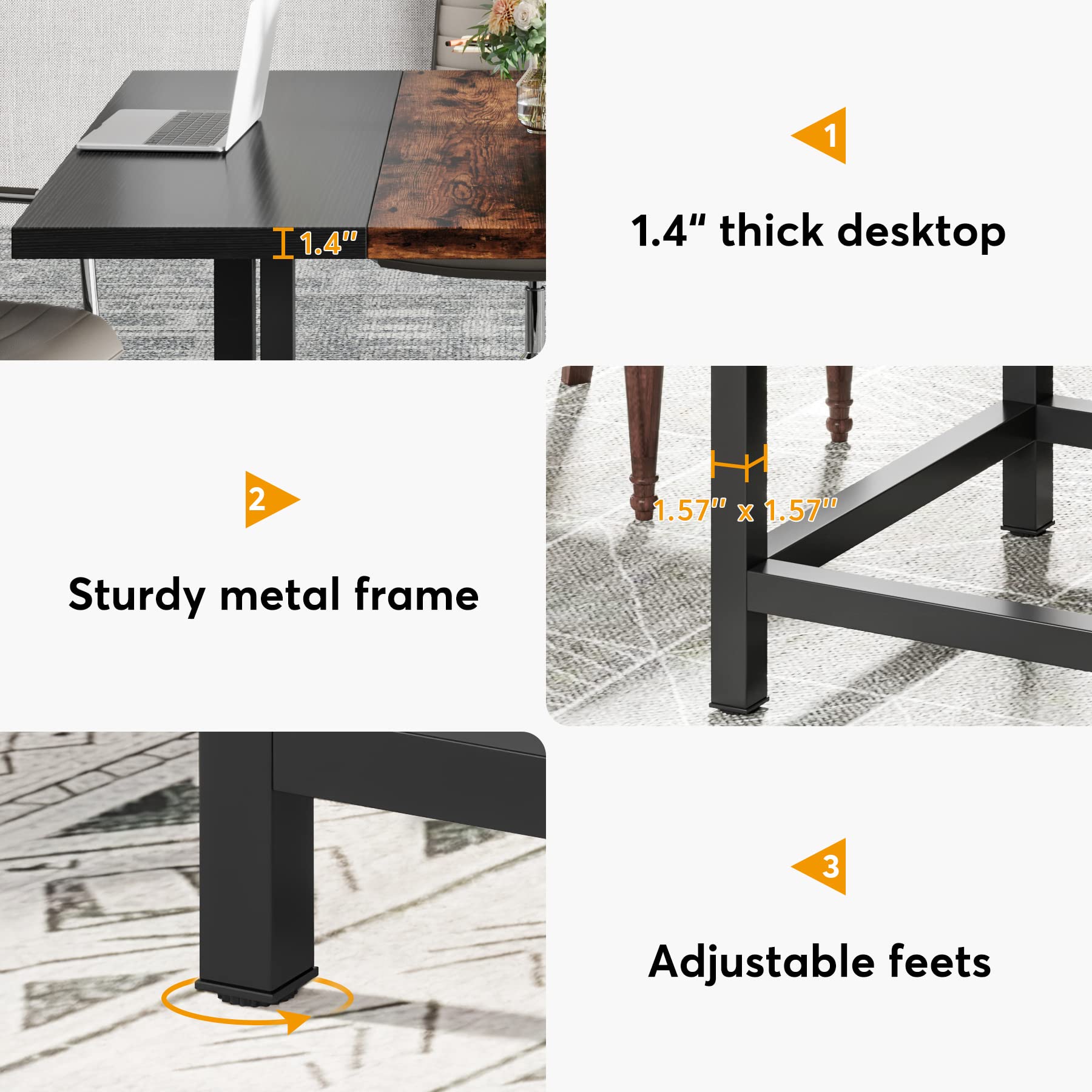 Tribesigns Small Conference Room Table for 4 People, Rustic Square 39.4L X 39.4W X 29.52H Inches Wood Computer Desk for Home Office, Conference Room,Small Space (Chair not Included) (Black&Br - WoodArtSupply