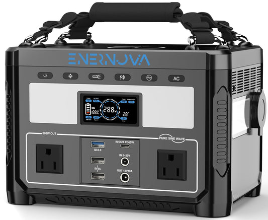 Enernova Portable Power Station ETA 600W, 288Wh Backup LiFePO4 Battery, 50Min Fast Charging, 2 Up to 600W AC Outlets, Outdoor Solar Generator(Solar Panel Optional) for Camping, Home, RV, Emer - WoodArtSupply