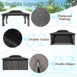 VEIKOU 12' X 16' Hardtop Gazebo, Outdoor Aluminum Gazebo, Double Roof Gazebo Pergola, Heavy Duty Patio Gazebo w/Netting and Curtains for Garden, Deck, Backyard VEIKOU