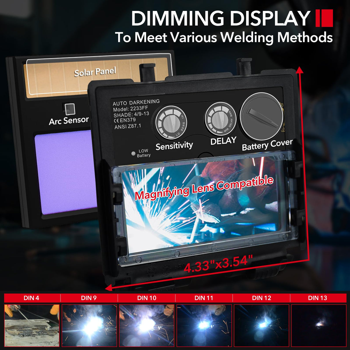 TRQWH Welding Hood Auto Darkening Welding Helmet with Light True Color 1/1/1/2 Top Optical Clarity Wide Shade 9-13 Welding Mask with Grinding Weld Helmet (KTS-JS01) TRQWH