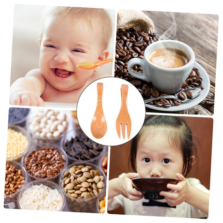 OKUMEYR 1 Set Spoon Fork Kid Wood Eating Utensils Kids Forks Baby Training Tableware Kids Cutlery Wood Kids Wooden Utensils for Eating Wood Dessert Fork Child Vintage Training Fork OKUMEYR