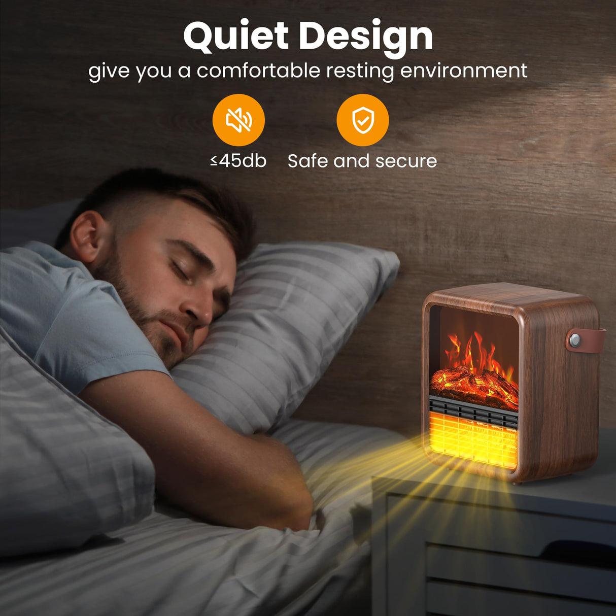 Riseon Small Portable Space Heater for Indoor use with Realistic 3D Flame, Mini Electric Fireplace Heater with Thermostat, 1500W/750W PTC Ceramic Heating, Tip-Over Safety Switch, Walnut Riseon