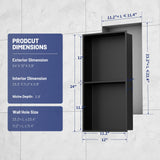 BWE Bathroom Wall Niche,12" X 24" X 4" Stainless Steel Shower Niche,Rimless Recessed Shower Shelf for Bathroom,Double Shelves Niche,No Tile Needed Matte Black BWE