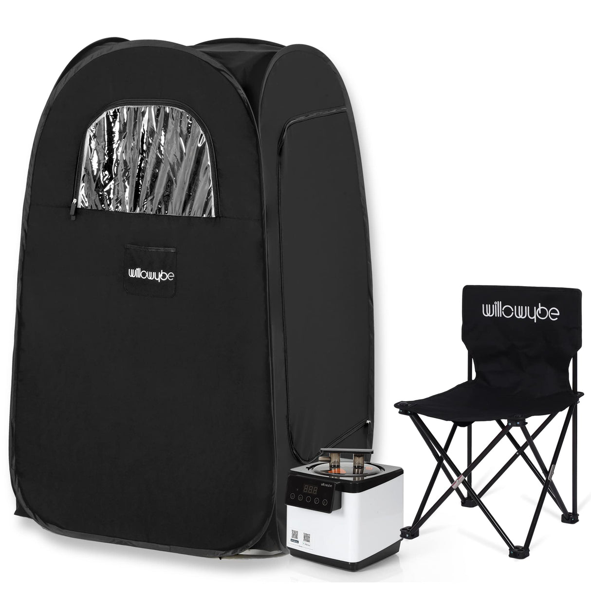 WillowyBe Portable Steam Sauna, Personal Home Spa Room With Bluetooth, Steamer, Sweat Tent, Foldable Sauna Chair, Personal Sauna For Home (Black) WILLOWYBE
