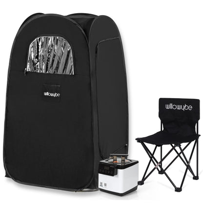 WillowyBe Portable Steam Sauna, Personal Home Spa Room With Bluetooth, Steamer, Sweat Tent, Foldable Sauna Chair, Personal Sauna For Home (Black)