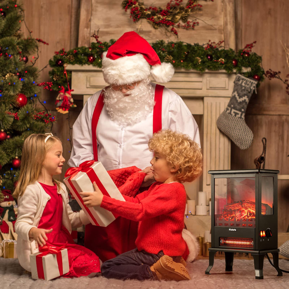 TURBRO Suburbs TS17Q Infrared Electric Fireplace Stove, 19" Freestanding Stove Heater with 3-Sided View, Realistic Flame, Overheating Protection, CSA Certified, for Small Spaces, Bedroom - 1500W TURBRO