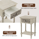 COSIEST Vintage Nightstand, MDF 2-Tier Bedside Table, Wood Accent End Table with Storage Drawer and Open Display Shelf for Bedroom Living Room COSIEST