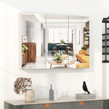 LDAILY Moccha Bathroom Mirror with Storage - Medicine Cabinet, Frameless Bathroom Wall Cabinet with 3 Doors and Shelves, Over Toilet Storage Cabinet, Recessed or Surface Mount Installation LDAILY