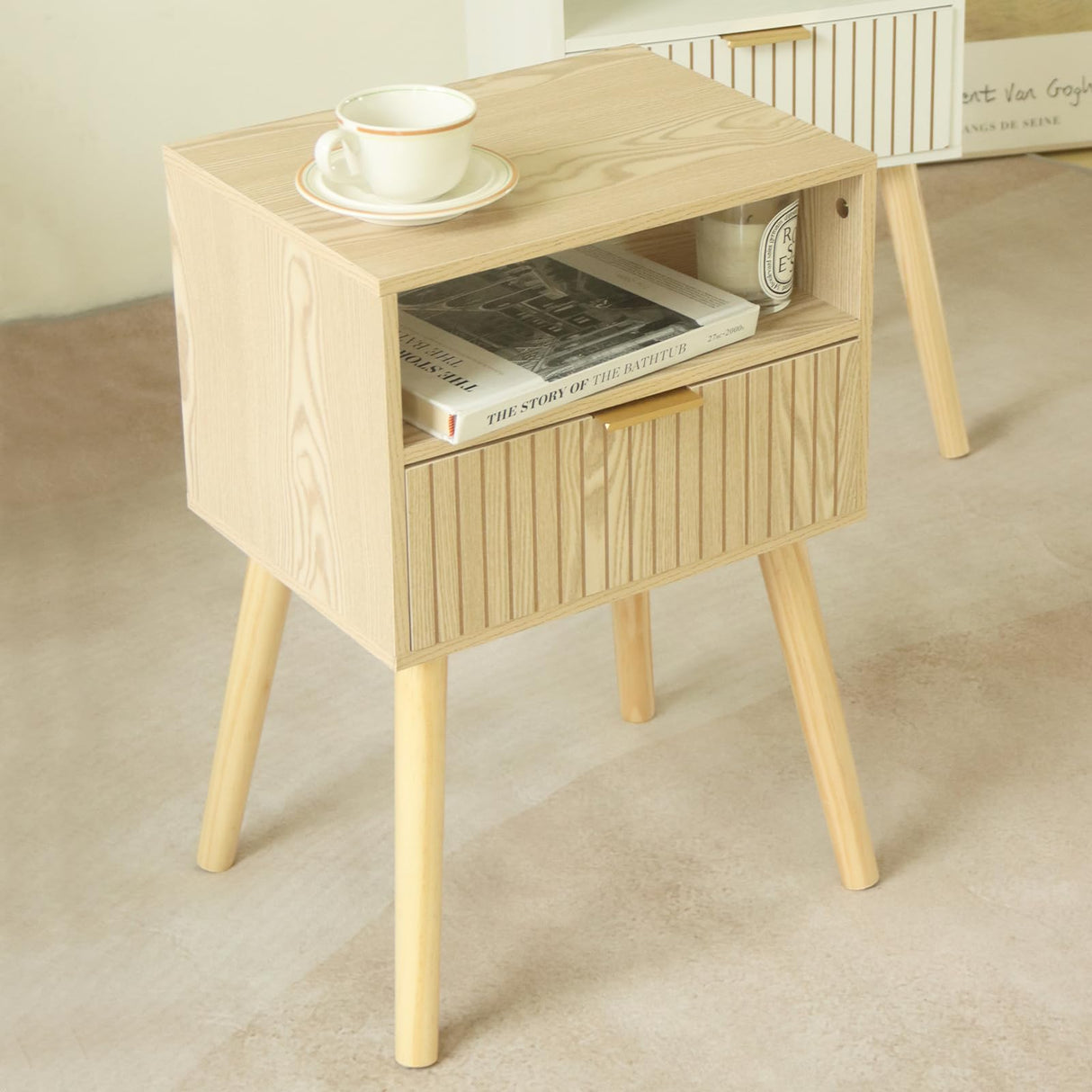 MaxSmeo Small Nightstand Wood Bedside Table with Drawer, Modern End Table for Bedroom and Small Spaces, Solid Wood Legs, Easy Assembly, Natural MaxSmeo