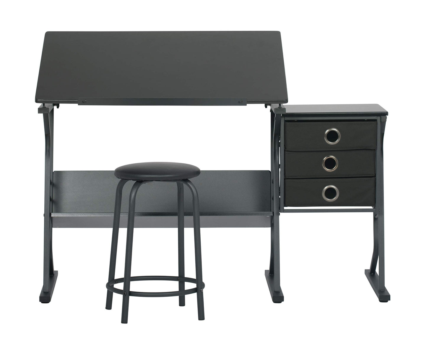 SD Studio Designs 2 Piece Eclipse Ultra Center/Drawing Table with Stool, Angle Adjustable Top, Storage Shelves, and Drawers - WoodArtSupply