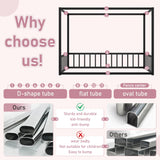 Twin Size Canopy Bed Frame with 4 Posters and Guardrails, Twin Size Montessori Floor Bed with High Fence, Anti Bump Design, Easy Assemble, Metal Montessori Bed Black Bellemave