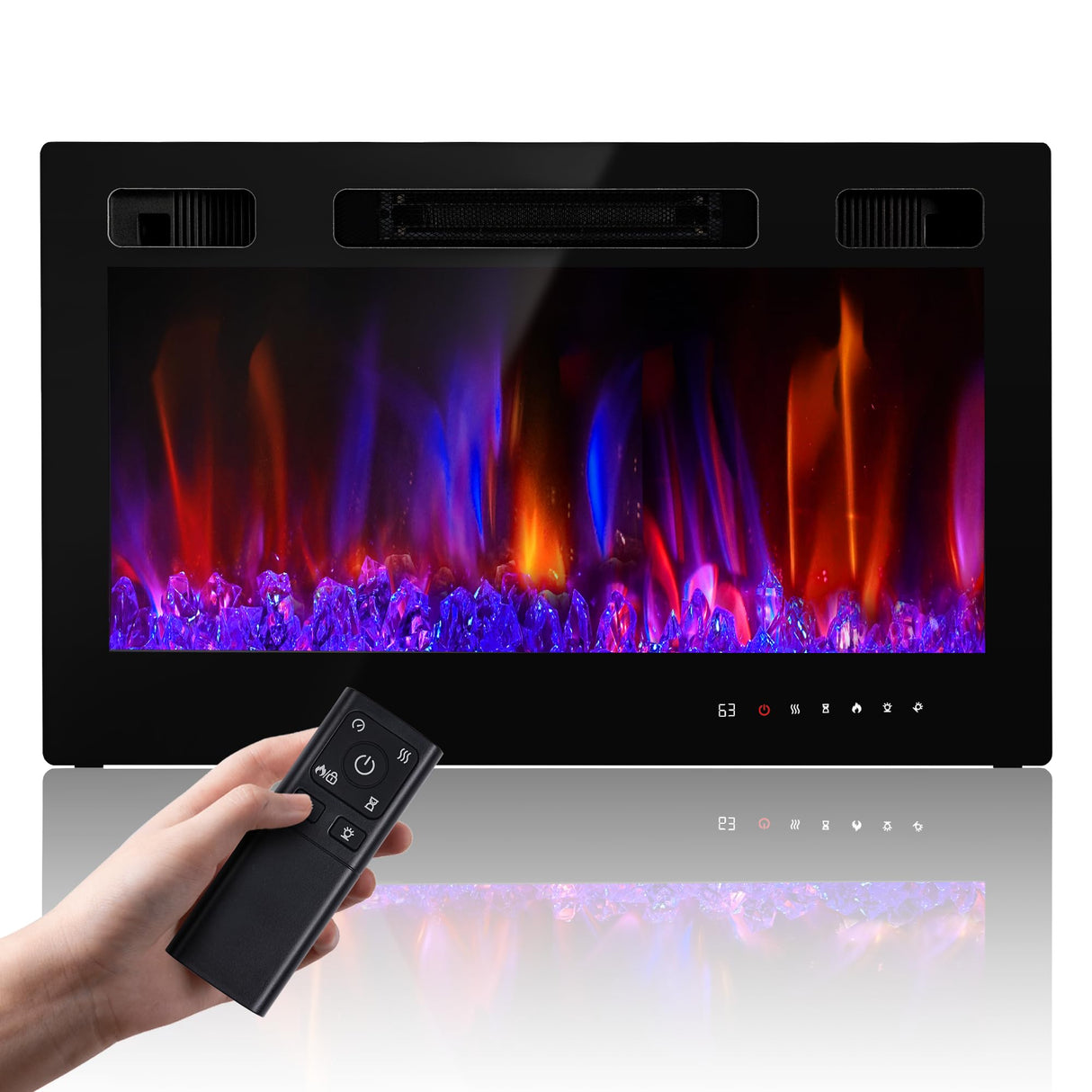 Electric Fireplace Insert 30" Realsmart 1500W Wall Mounted Fireplaces Recessed Heaters Remote Control Slim Black Fireplace Touch Screen Timer 12 Flame Colors LED Decor Low Noise RealSmart