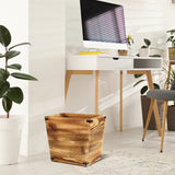 VERGOODR Grey Farmhouse Style Torched Wood Trash Can Waste Bin with Decorative Metal Brackets Trash Can for Bedroom,Living Room, Bathroom & Office (Brown) VERGOODR