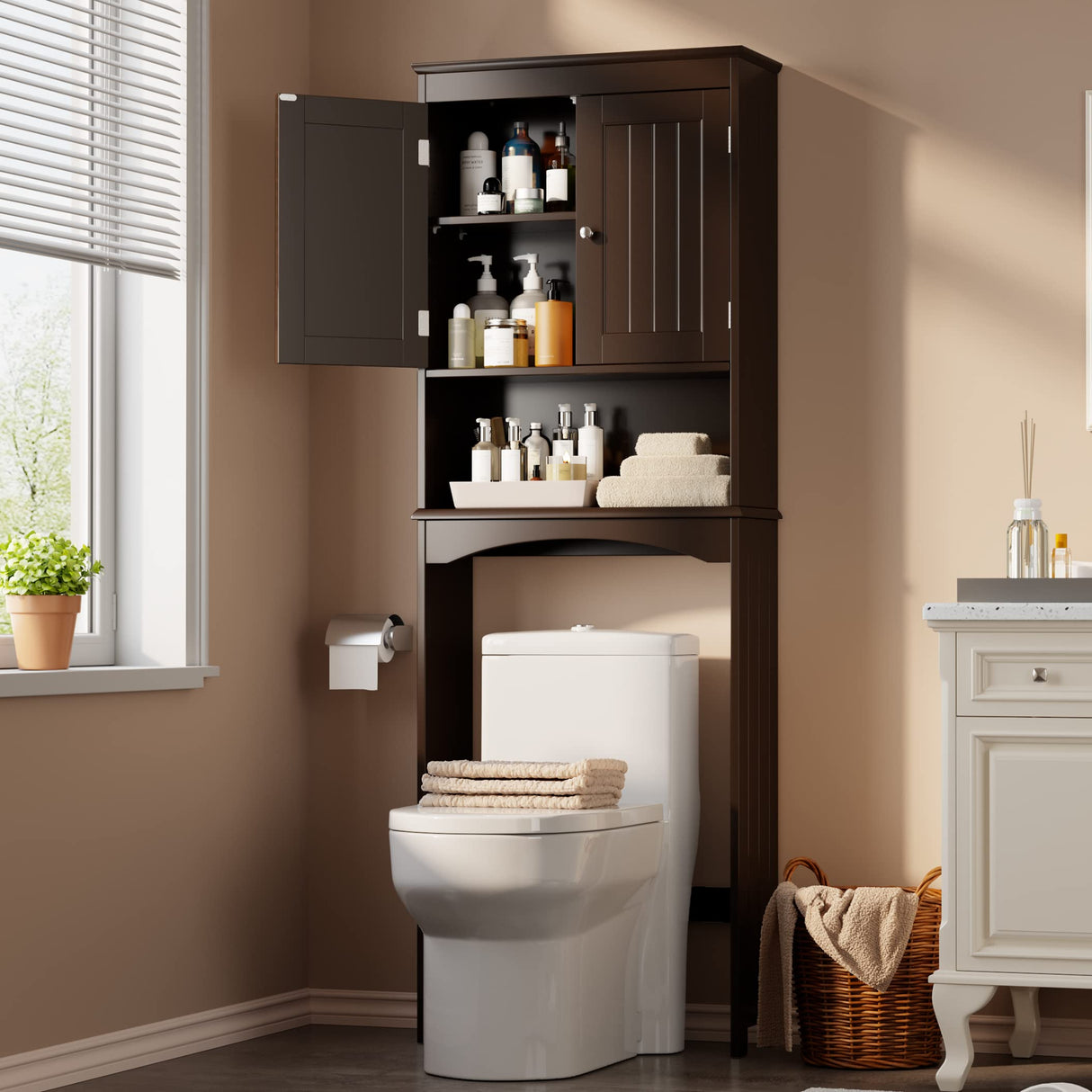 Gizoon Espresso Over-The-Toilet Storage Cabinet with Adjustable Shelf and Double Doors Gizoon