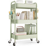 TOOLF 3 Tier Rolling Cart Storage Organizer, Metal Rolling Utility Cart with Wheels, Hooks & Bins Esthetician Craft Art Sturdy Storage with Pegboard for Bathroom, Kitchen, Office, Nursery Diaper TOOLF