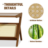 Bamworld Mid-Century Modern Coffee Table with Glass Top Rattan Center Table with Storage for Living Room Table Brown Bamworld