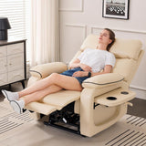 Dual Motor Power Lift Recliner Chair for Adult & Elderly, Infinite Position Lay Flat Lift Chair with Heat & Massage, Cup Holder, Lumbar Pillow, Wireless Charger, USB Ports, Leather (Beige) RESTREAL