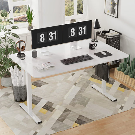YESHOMY Height Adjustable Electric Standing Desk 55 inch Computer Table, Home Office Workstation, 55in, White Leg/White Top YESHOMY