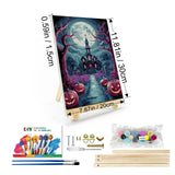 JOOZ Halloween Paint by Numbers Kit for Adults with Frame, Moon Castle Pumpkin Paint by Number with Easel, DIY Halloween Framed Paint by Number Kits for Home Wall Decor 8x12 Inch JOOZ
