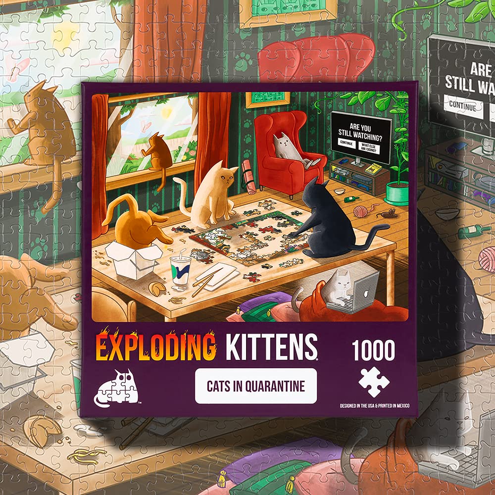 Cats in Quarantine Jigsaw Puzzle by Exploding Kittens - 1000 Pieces Jigsaw Puzzle for Adults, Teens, and Kids - Cat Puzzle, Funny Puzzle, Art Puzzle Exploding Kittens LLC