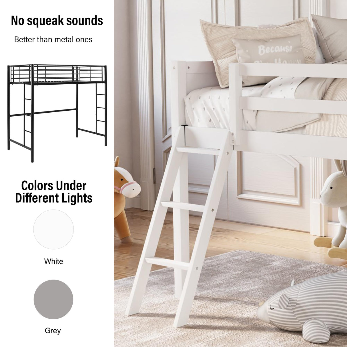 Merax Low Loft Bed: Wooden loftBed with Ladder, Low Loft with Full Guardrail,Ladder can be Placed on The Left or Right, Full Size,White Merax