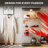 HAMBING Glass Display Cabinet with LED Lights and Lock, 4-Shelf Tempered Glass Curio Cabinet with 2 Doors, Collectible Display Showcase for Living Room, Bedroom – Black HAMBING