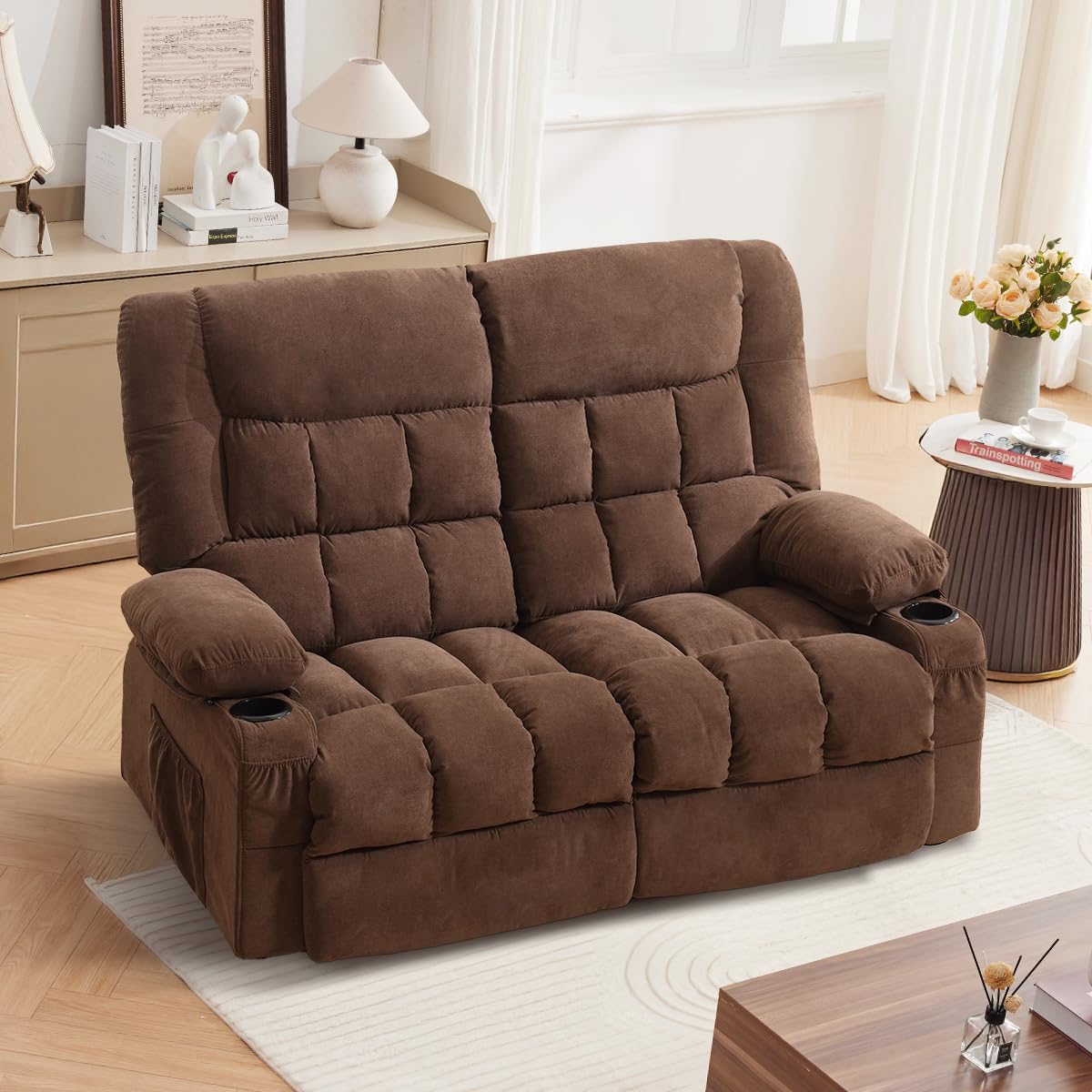 MAHOMICO Recliner Loveseat with Cup Holders for Living Room Love Seat Manual Oversized Recliner with Ergonomic, Side Pocket for Adult MAHOMICO