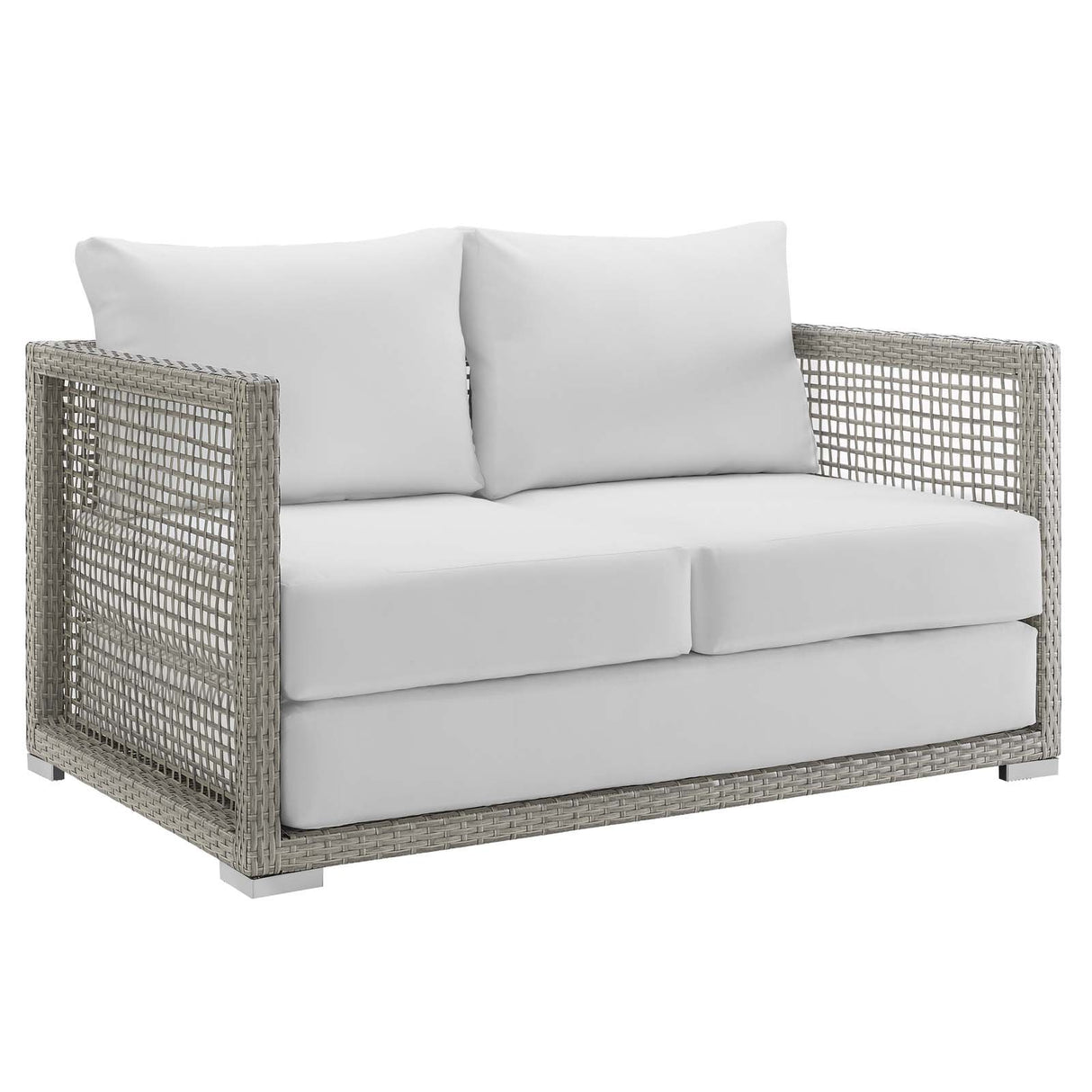 Modway EEI-2924 Aura Wicker Rattan Outdoor Patio 52" Loveseat with Cushions in Gray White Modway