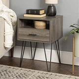 Walker Edison Modern Farmhouse Grooved Door Wood Side Accent Table Living Room Storage Small End Table With Cabinet Door, 18 Inch, Slate Grey Walker Edison