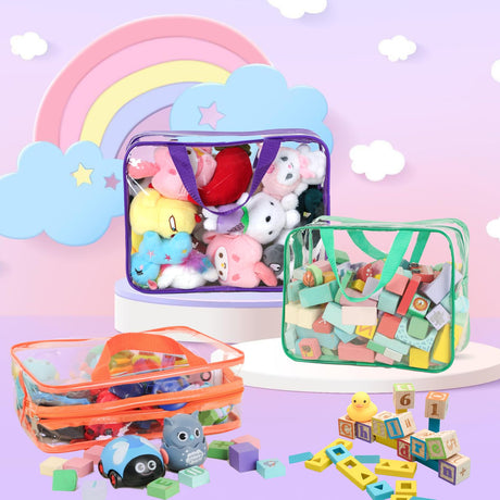 9 Packs Toy Storage Bags with Labels, Large PVC Reusable Board Game Storage Containers Clear Zipper Pouches Waterproof Travel Organizer Bags for Building Blocks, Puzzle, Kids Books, Stationery, Makeup YELIENM
