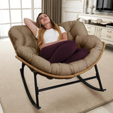 BULEXYARD Oversized Papasan Rocking Chair Indoor Outdoor 450lbs, Brown Wicker Royal Rocking Egg Chair with Brown Thick Cushion, Cozy Recliner Lounge Rocker for Balcony, Porch BULEXYARD