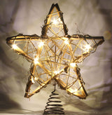 Christmas Tree Topper Farmhouse Christmas Decor Christmas Tree Decorations Rattan Natural Christmas Tree Star with 10 Warm LED Lights for Rustic Christmas Ornaments Holiday Seasonal Decoration 10 Inch LAWOHO