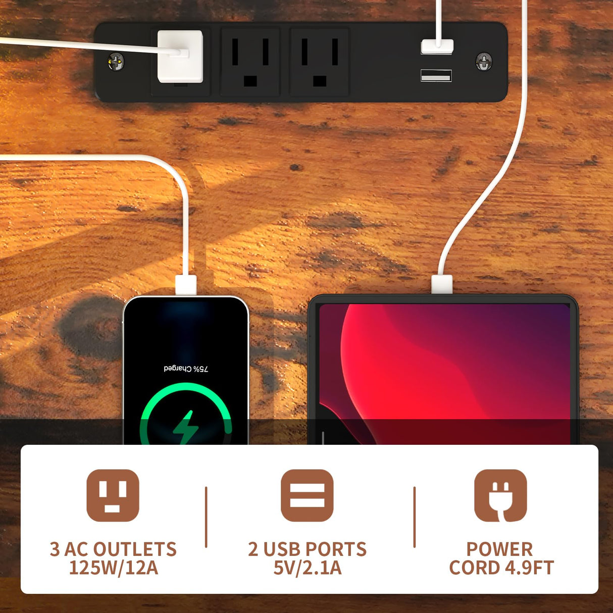 OtterOasis 66" L Shaped Desk with Wood Drawers, 113" 2 Person Desk with Printer Stand, Large Reversible L Shape Gaming Desk with Power Outlet, Brown Computer Desk with Power Outlet for Home Office OtterOasis