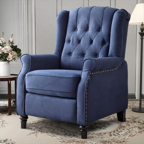 EBELLO Pushback Recliner Chair, Fabric Armchair Push Back Recliner with Rivet Decoration, Single Sofa Accent Chair for Living Room, Bedroom, Navy Blue EBELLO